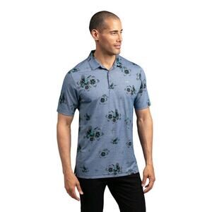 Travis Mathew Golf Shirt Polo SPEED RUNNER Blue Floral Hawaiian Designer XL EUC